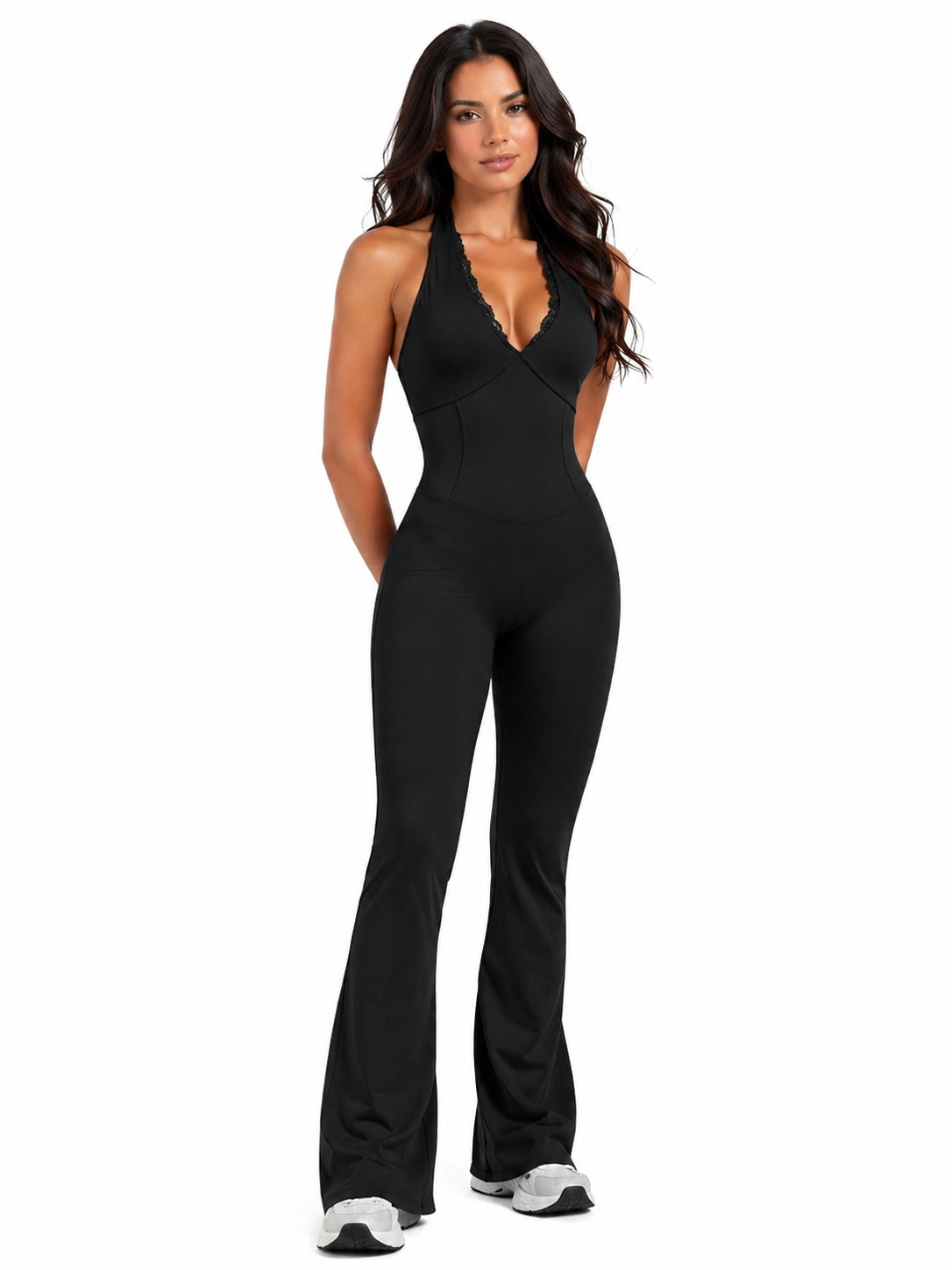 Princess Flared Holter Jumpsuit Negro