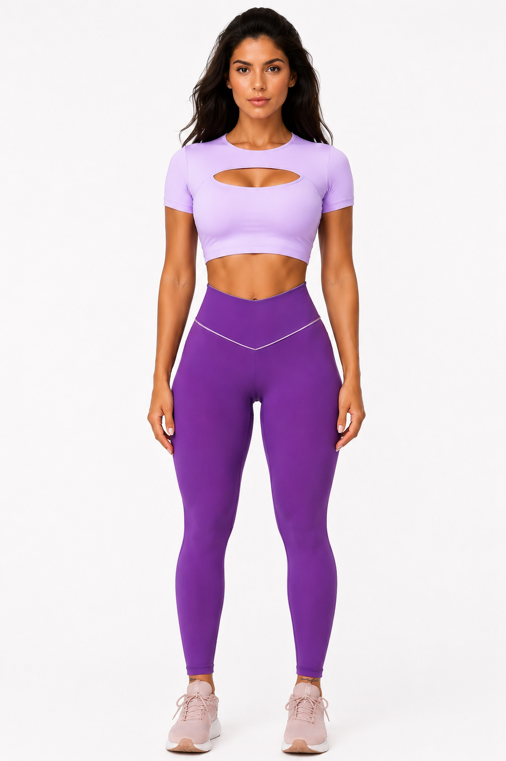 Legging de Compresión Brasileño Violeta Scrunch (5 Estrellas) & Crop Top Lavanda