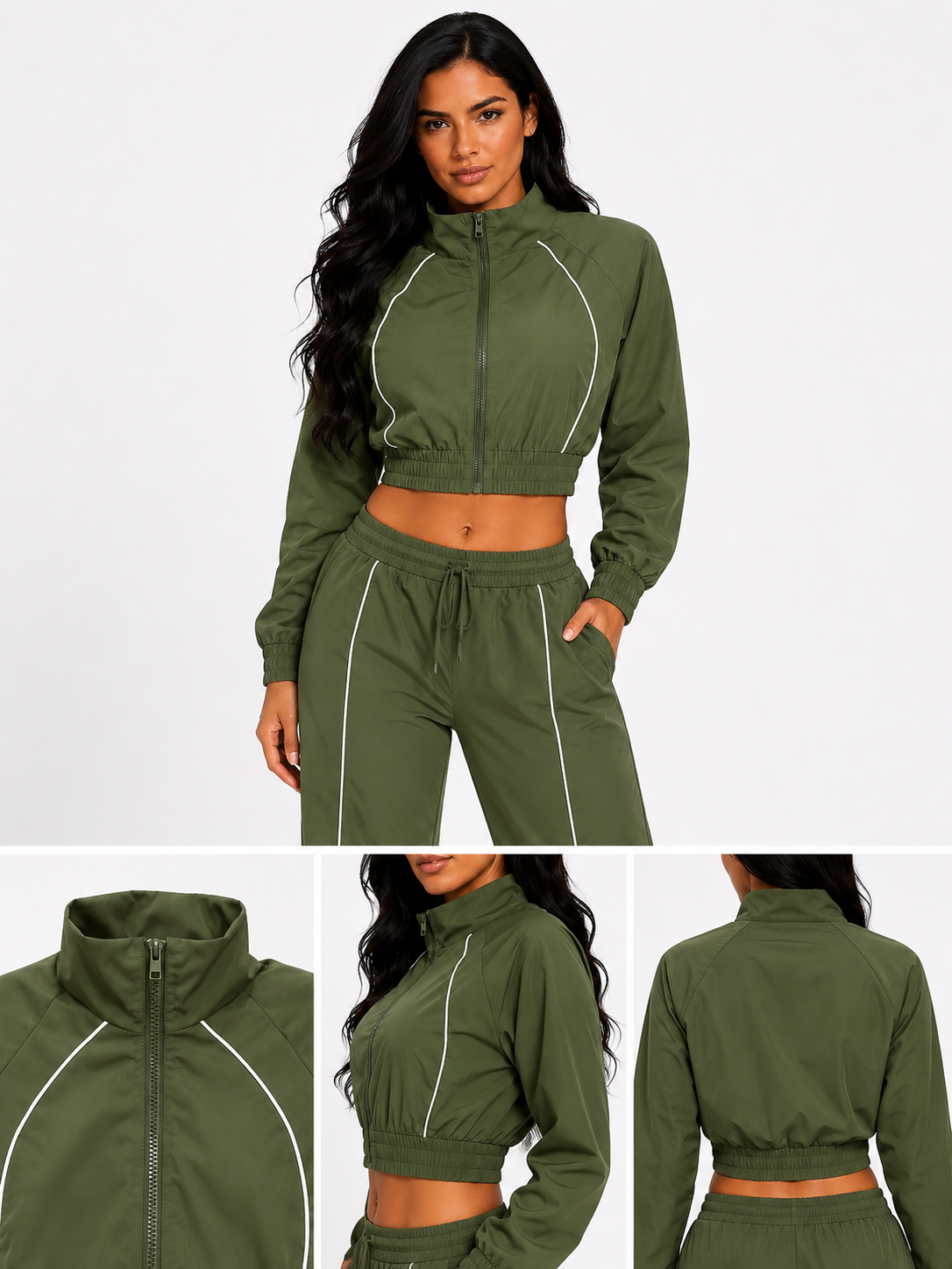 Essential Jogger & Jacket Verde Olivo & Blanco