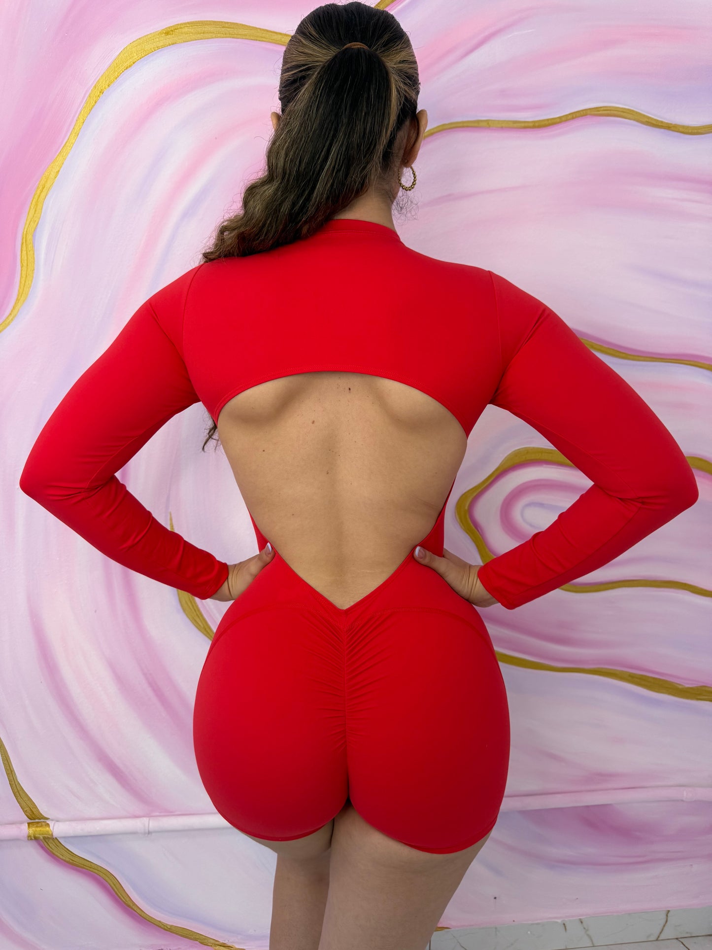 Sculpt Long Sleeve Romper Scrunch Rojo