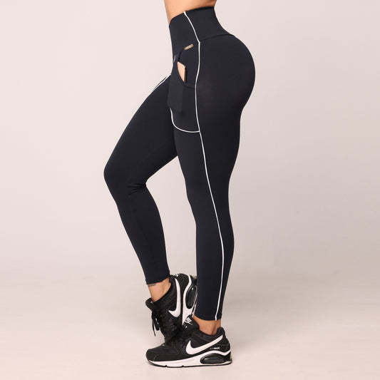 Legging de Compresión Brasileño Scrunch Negro & Blanco con Bolsillos (5 Estrellas)