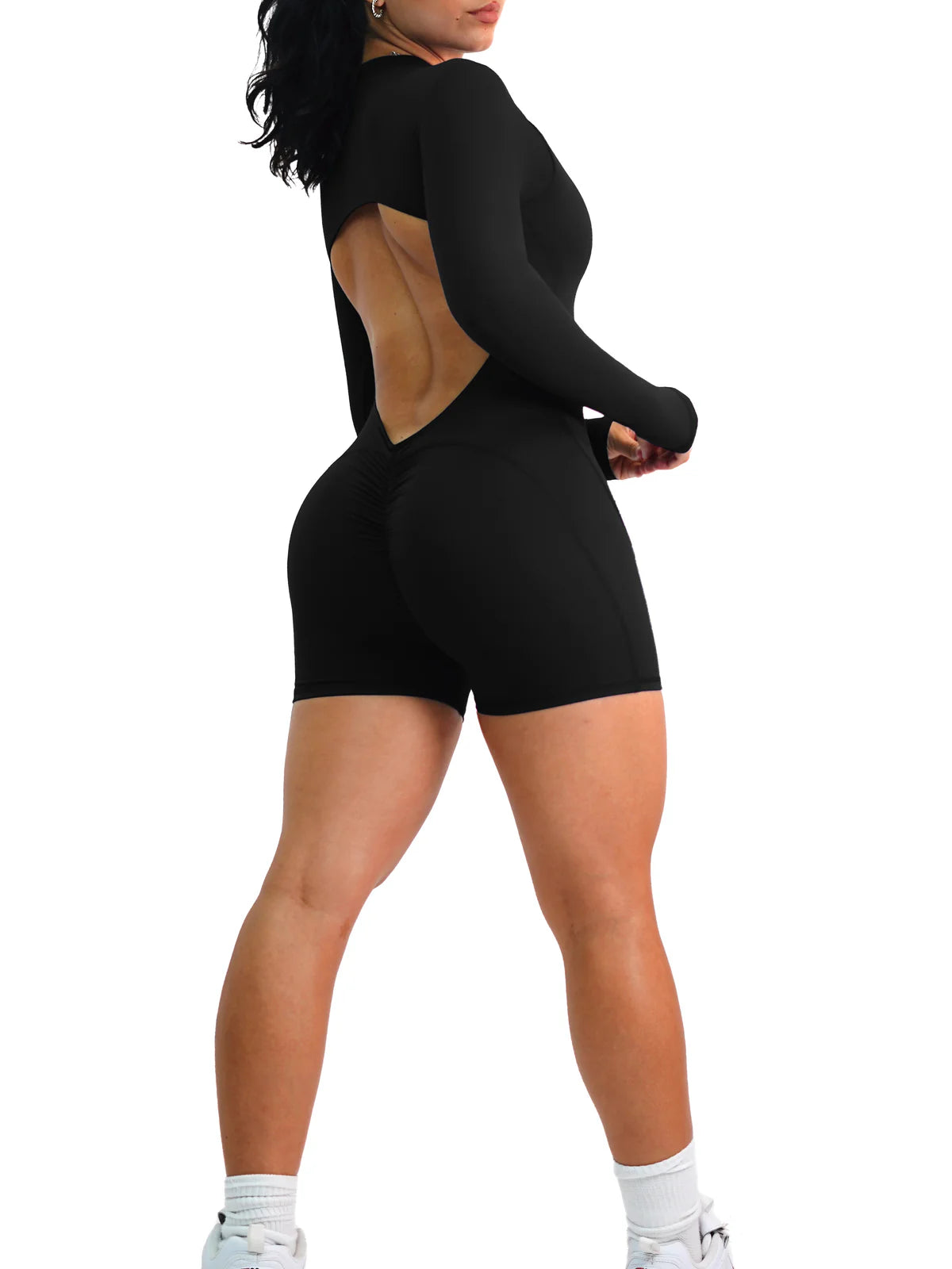 Sculpt Long Sleeve Romper Scrunch Negro