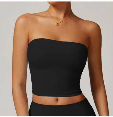 Flare Legging V Scrunch & Strapless Top Negro