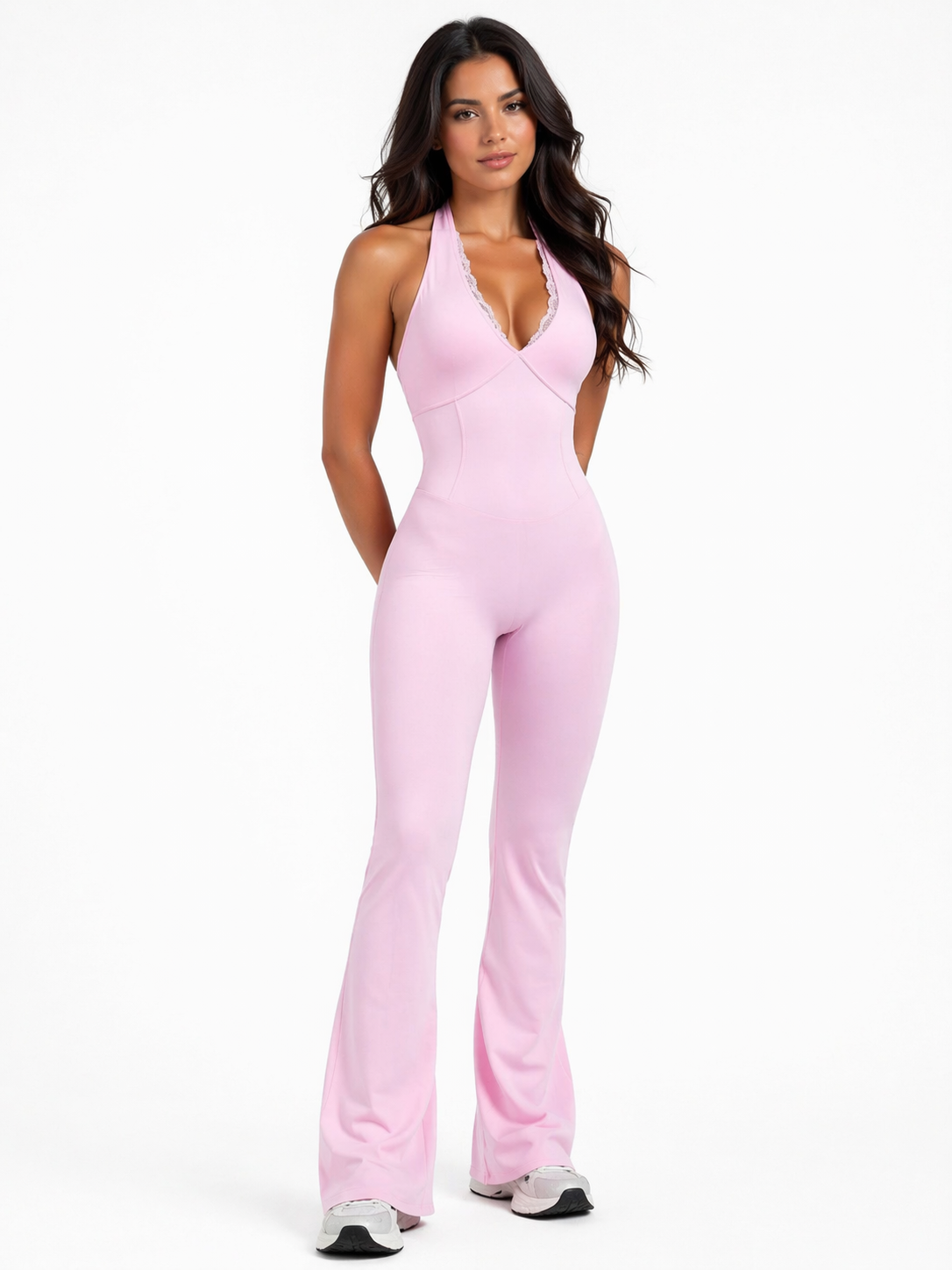 Princess Flared Holter Jumpsuit Rosa Claro