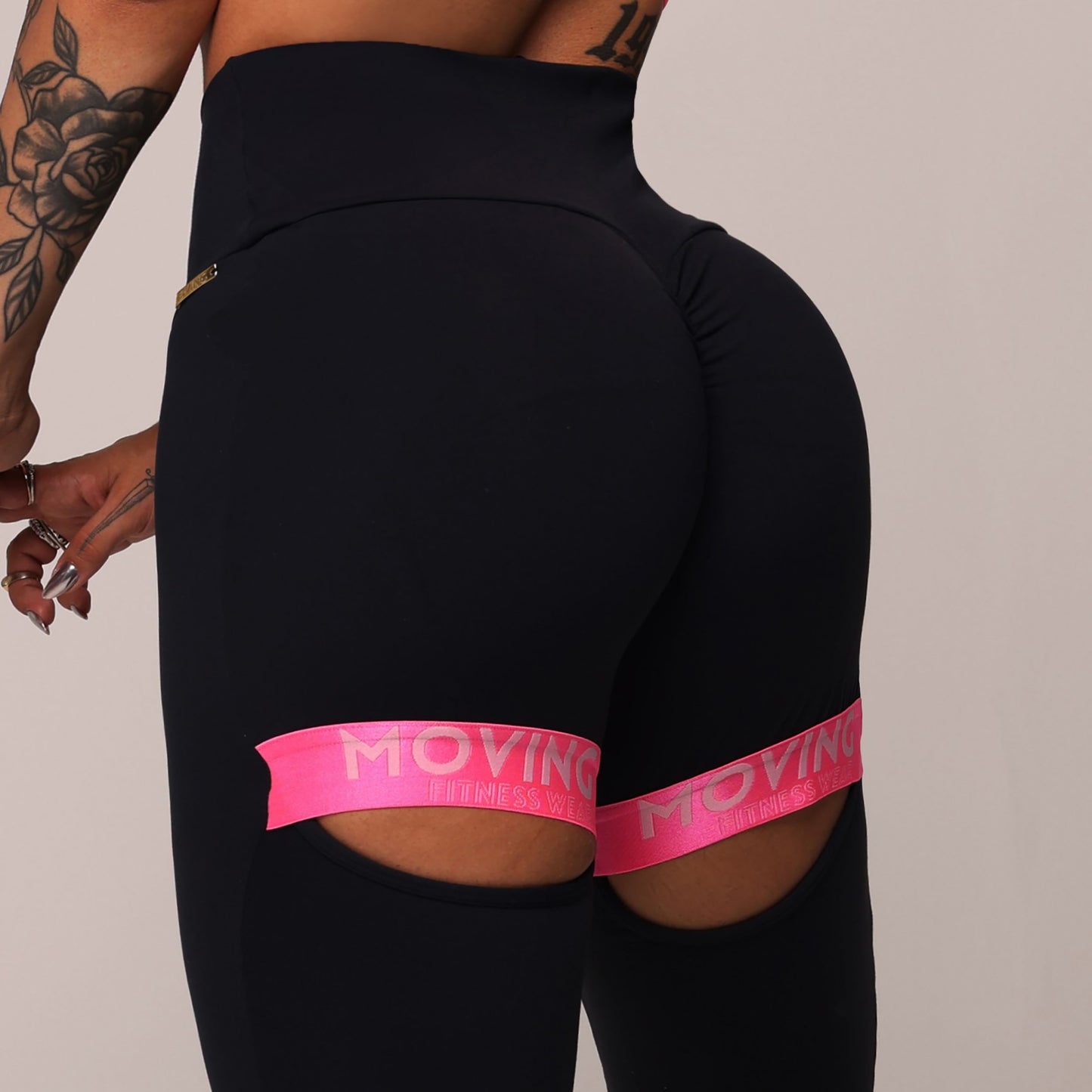 Legging de Compresión Brasileño Scrunch Negro y Pink Push Up (5 Estrellas)