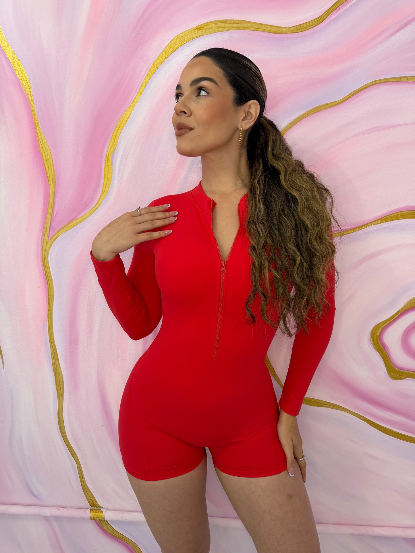 Sculpt Long Sleeve Romper Scrunch Rojo