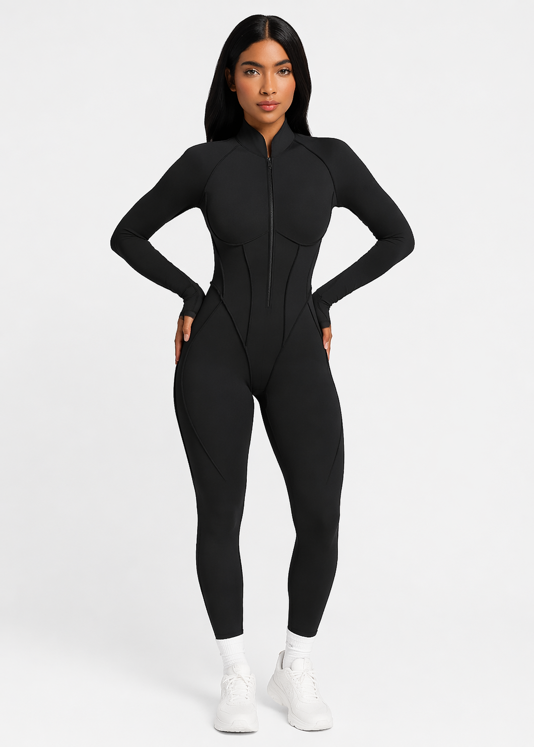 Moto Mami Enterizo Manga Larga Negro con Zipper