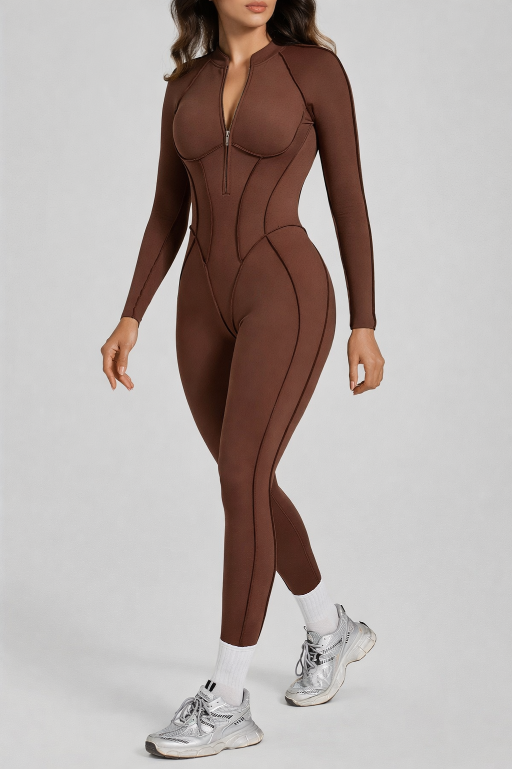 Moto Mami Enterizo Brown Manga Larga con Zipper