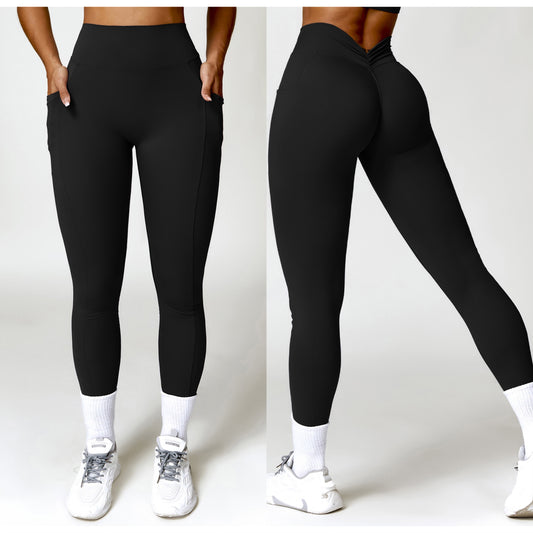 V Scrunch Legging Negro con Bolsillos