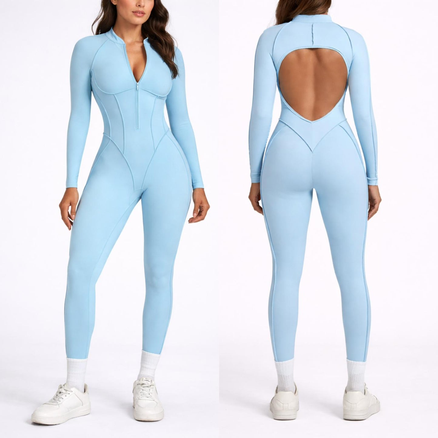 Moto Mami Enterizo Azul Claro Manga Larga con Zipper