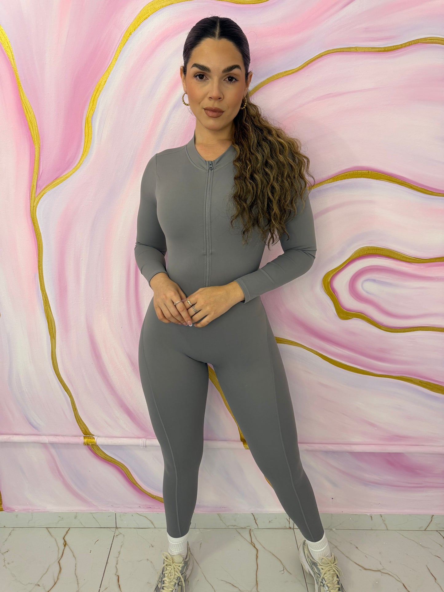 Enterizo Scrunch Manga Larga Gris