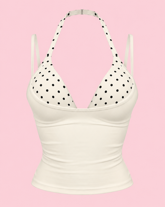 Polka Dots White Halter Tank Top