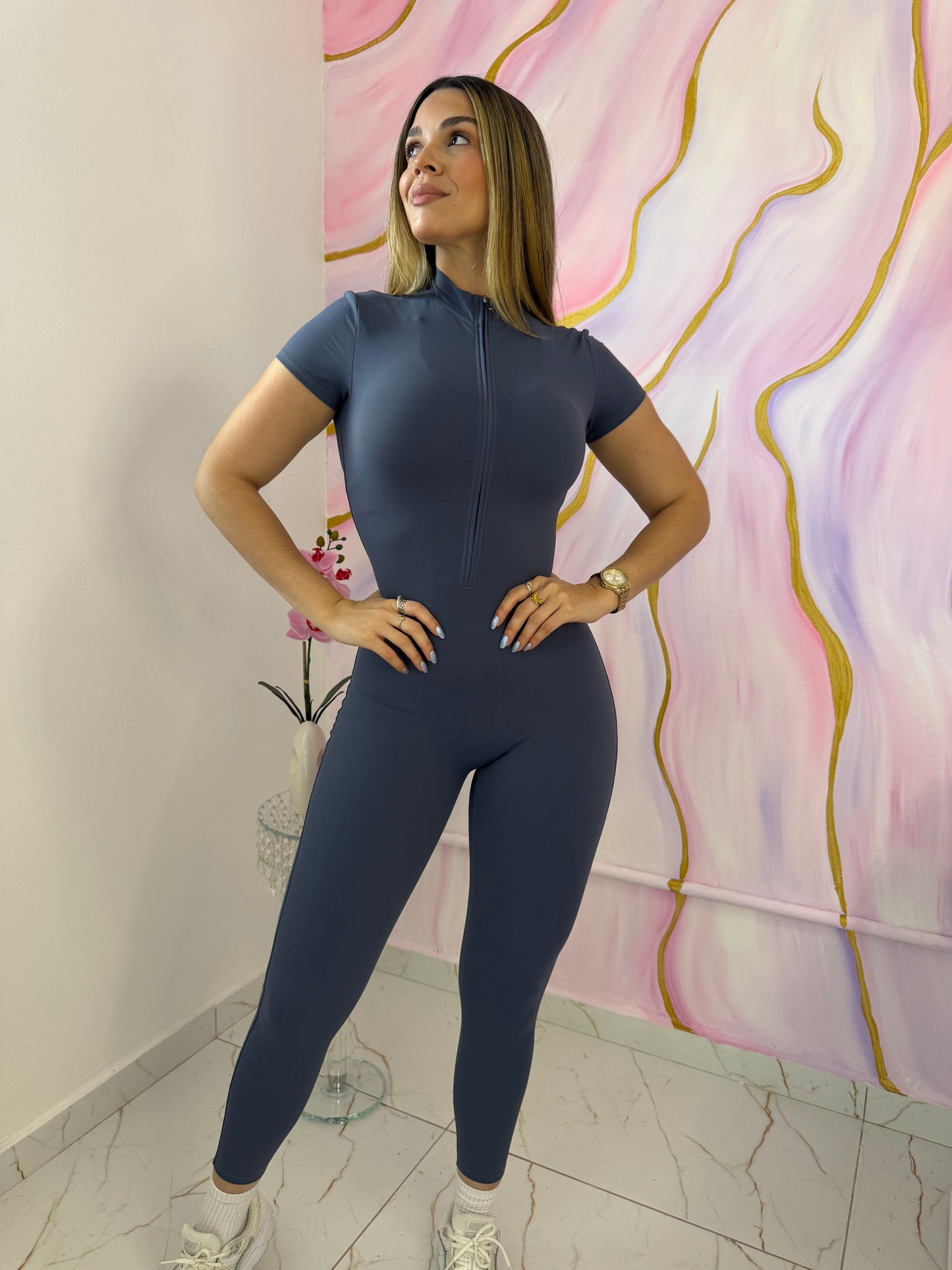 Seam Sculpt Enterizo Gris con Zipper