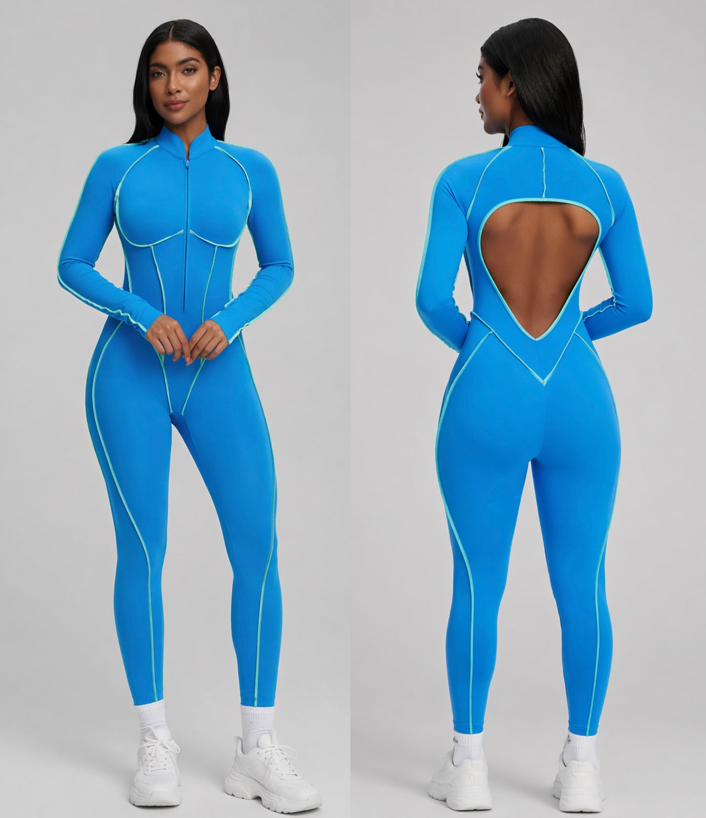 Moto Mami Enterizo Manga Larga Azul Turquesa con Zipper