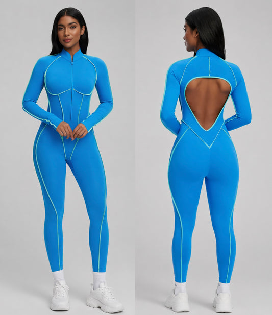 Moto Mami Enterizo Manga Larga Azul Turquesa con Zipper
