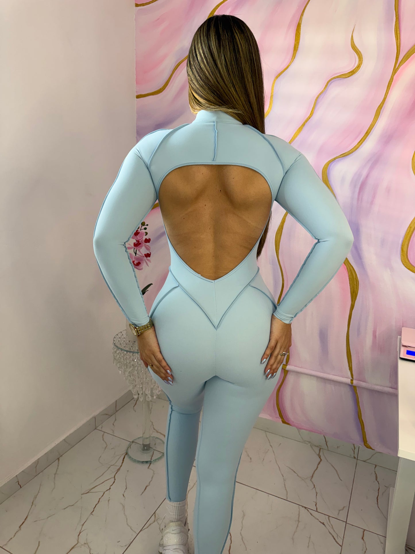 Moto Mami Enterizo Azul Claro Manga Larga con Zipper