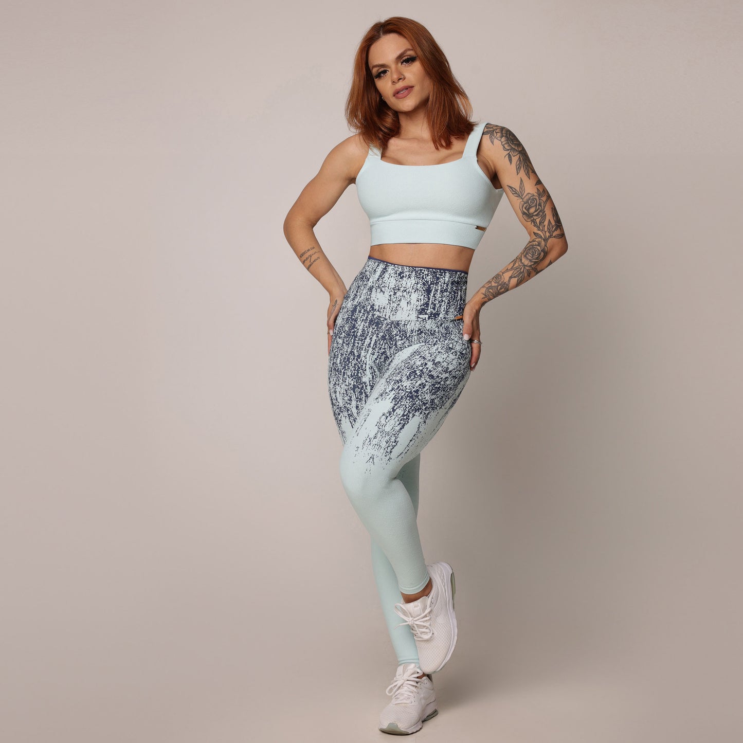 Azul Celeste Legging Jacquard Brasileño Scrunch & Top