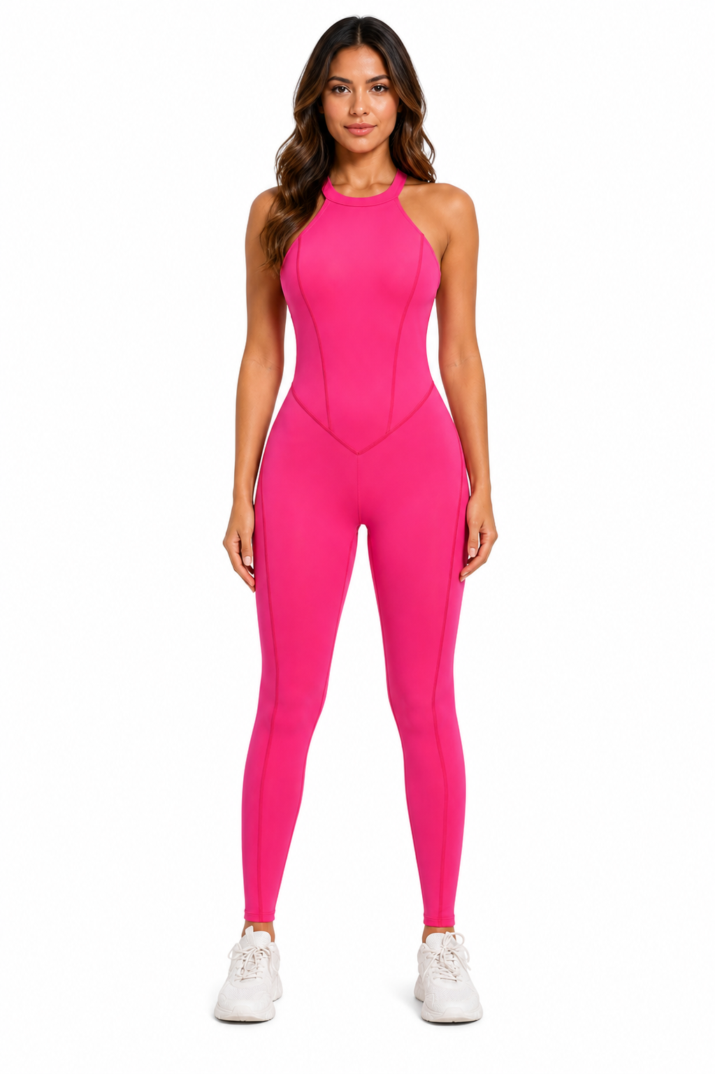 V Back Enterizo Scrunch Rosa
