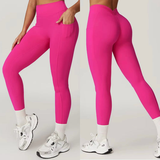 V Scrunch Legging Rosa con Bolsillos