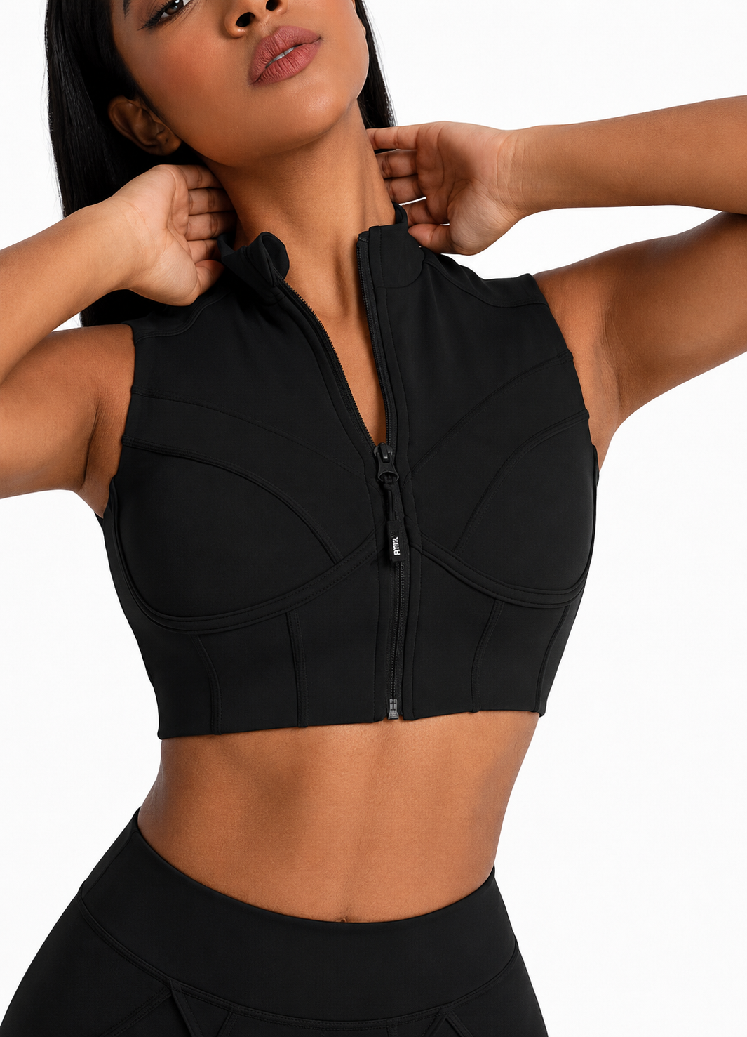 Trending Moto Mami Legging & Top con Zipper Negro