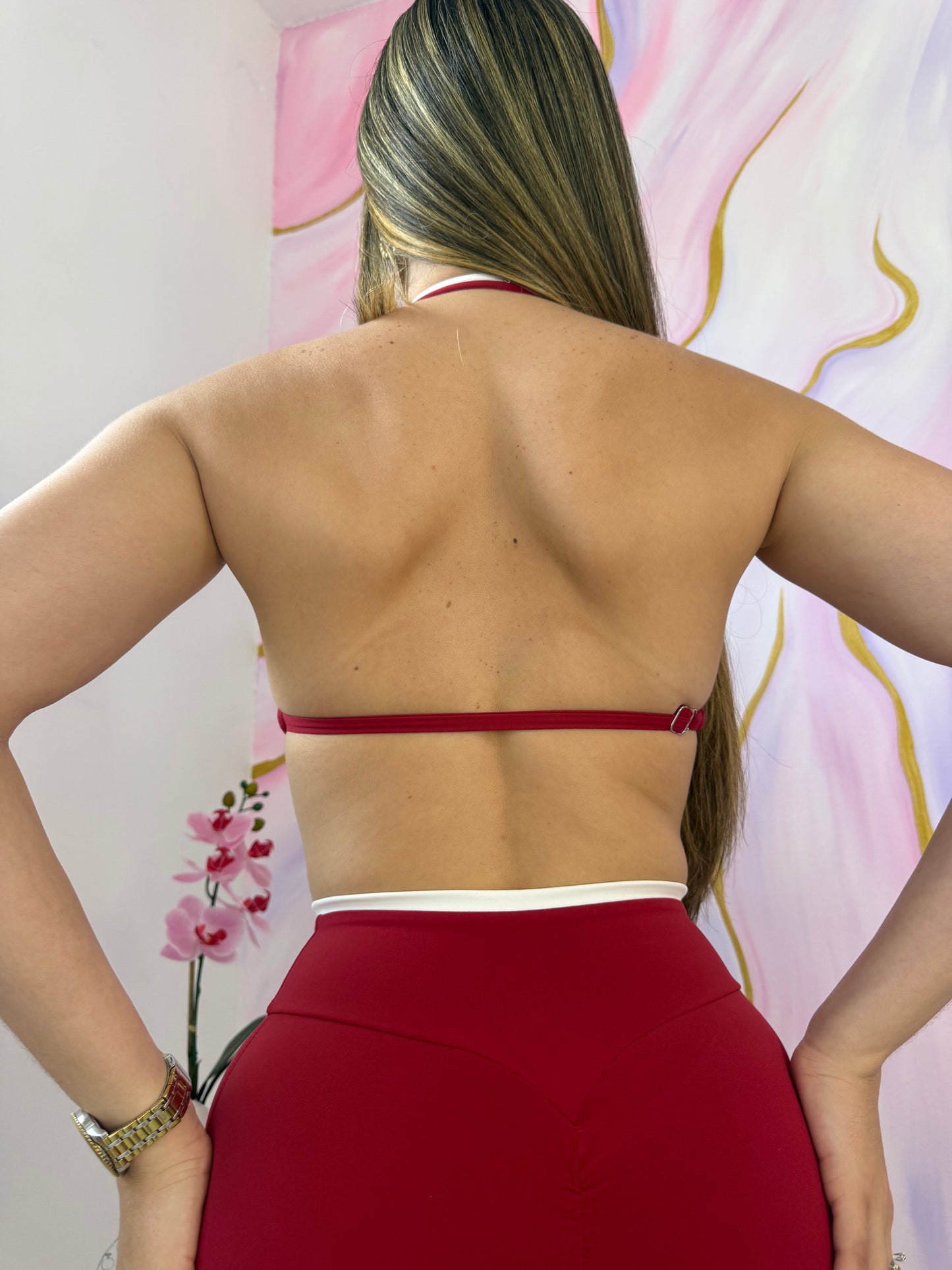 My Crush Legging Scrunch Red and White & Crop Top