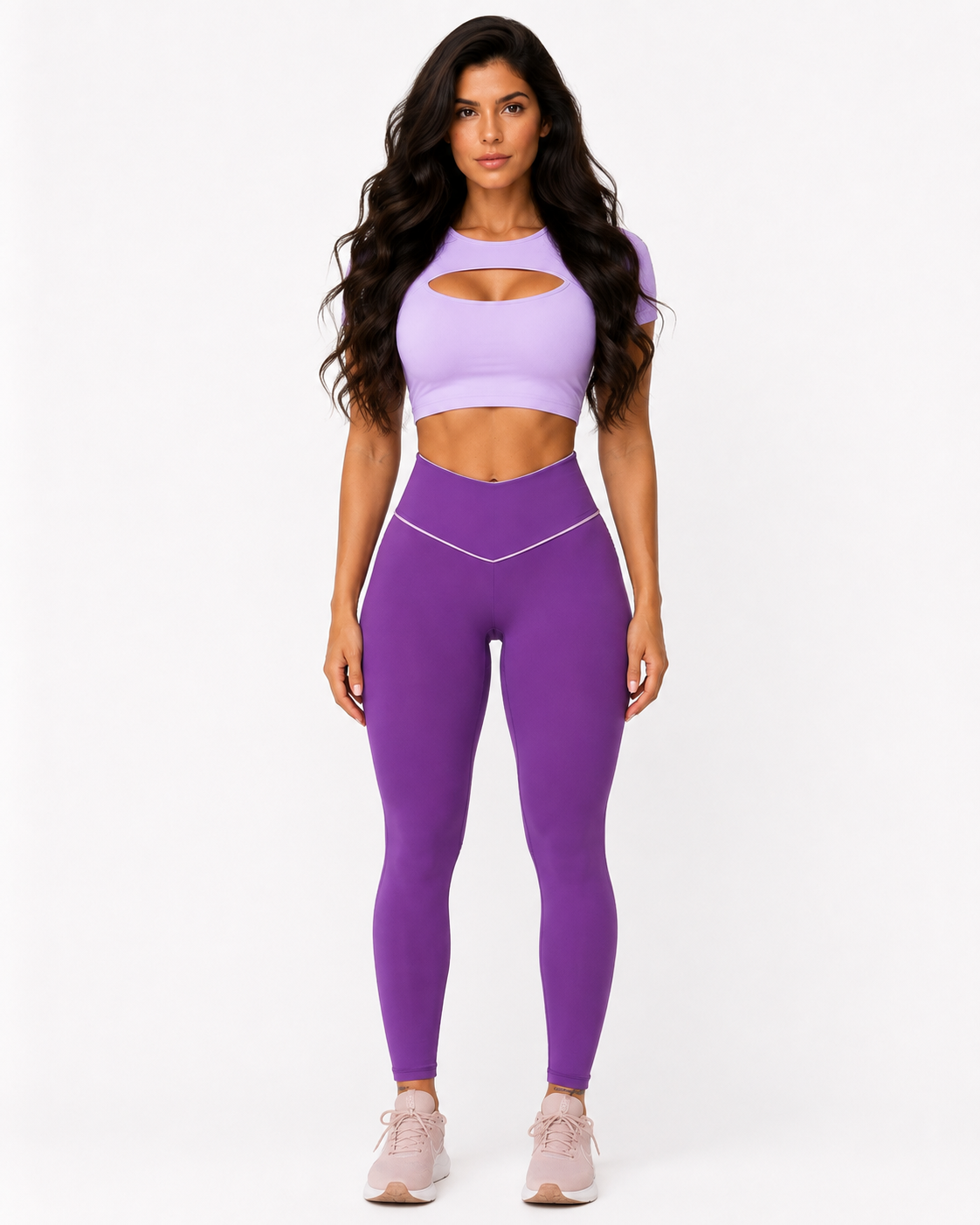 Legging de Compresión Brasileño Violeta Scrunch (5 Estrellas) & Crop Top Lavanda