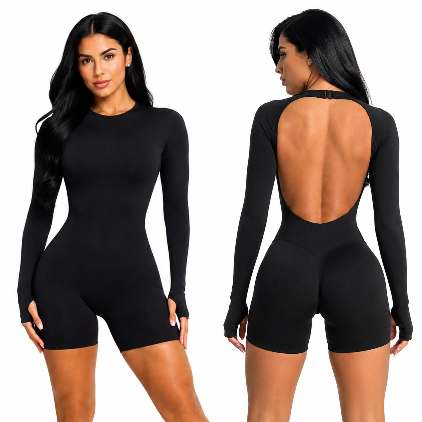 Viral Romper Manga Larga Negro