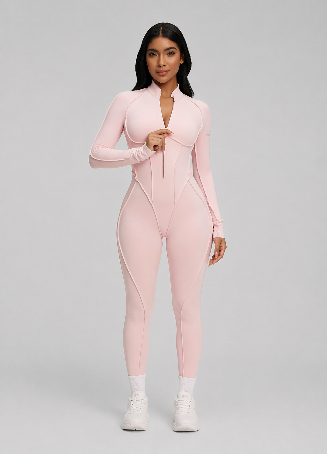 Moto Mami Enterizo Manga Larga Rosa Claro con Zipper