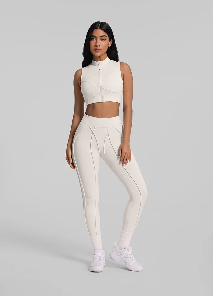 Trending Moto Mami Legging & Top con Zipper Beige