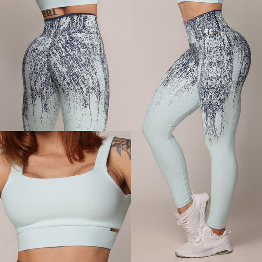 Azul Celeste Legging Jacquard Brasileño Scrunch & Top