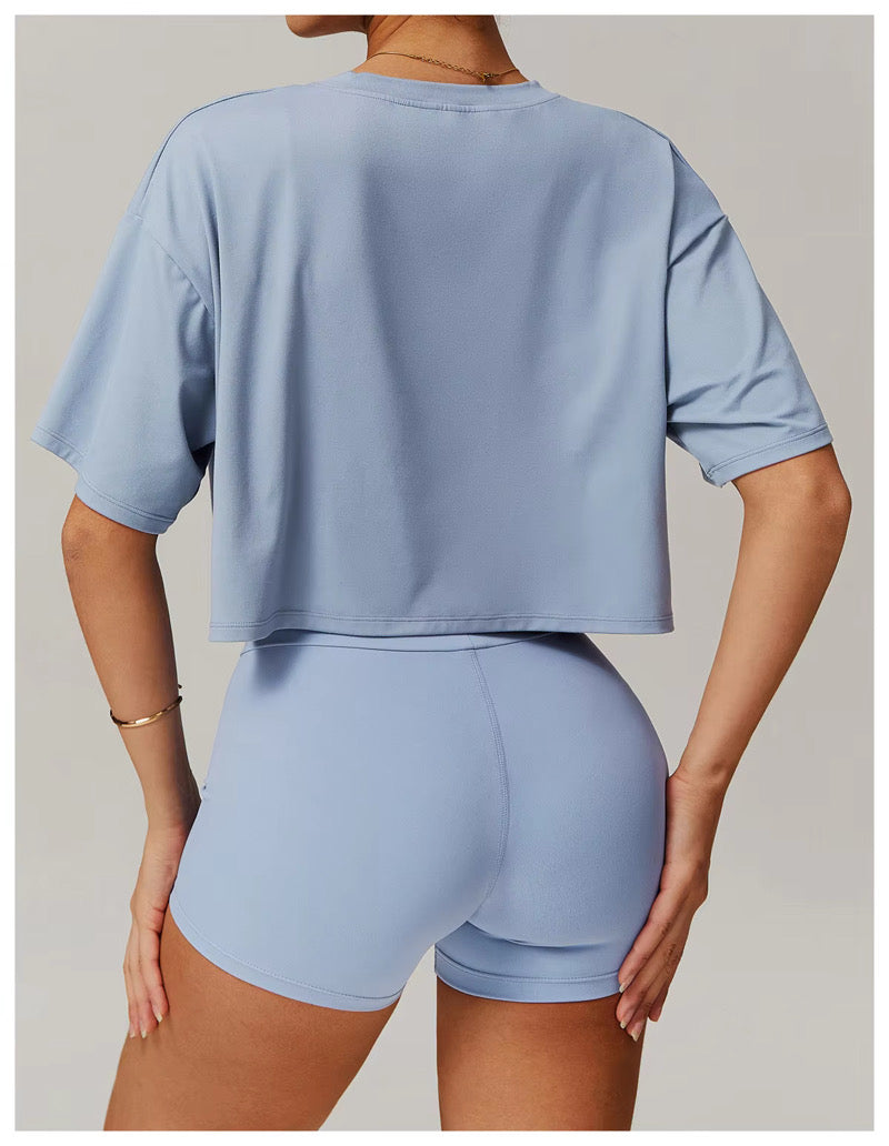 Basic Short Sleeve Gray Blue Crop