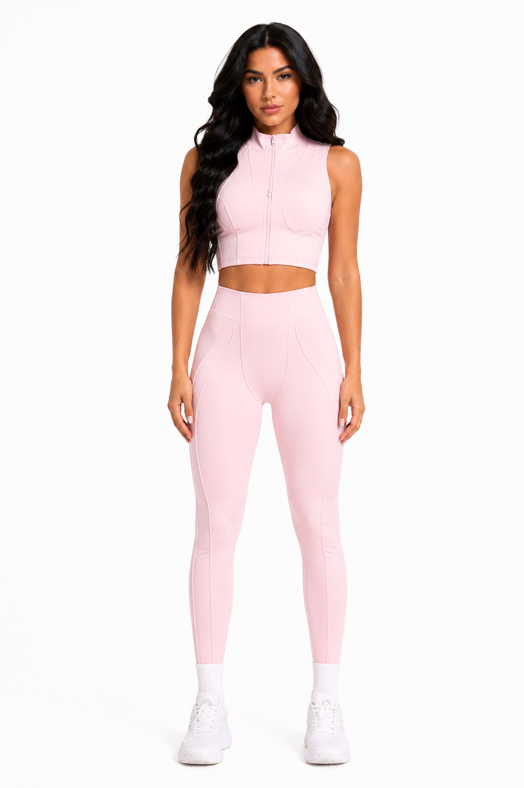 Trending Moto Mami Legging & Top con Zipper Rosa Claro