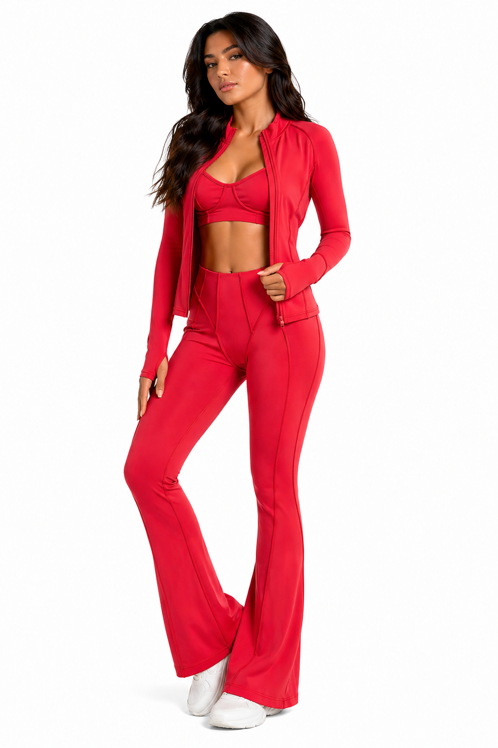 Trending Moto Mami 3 PC Legging, Top & Jacket Rojo