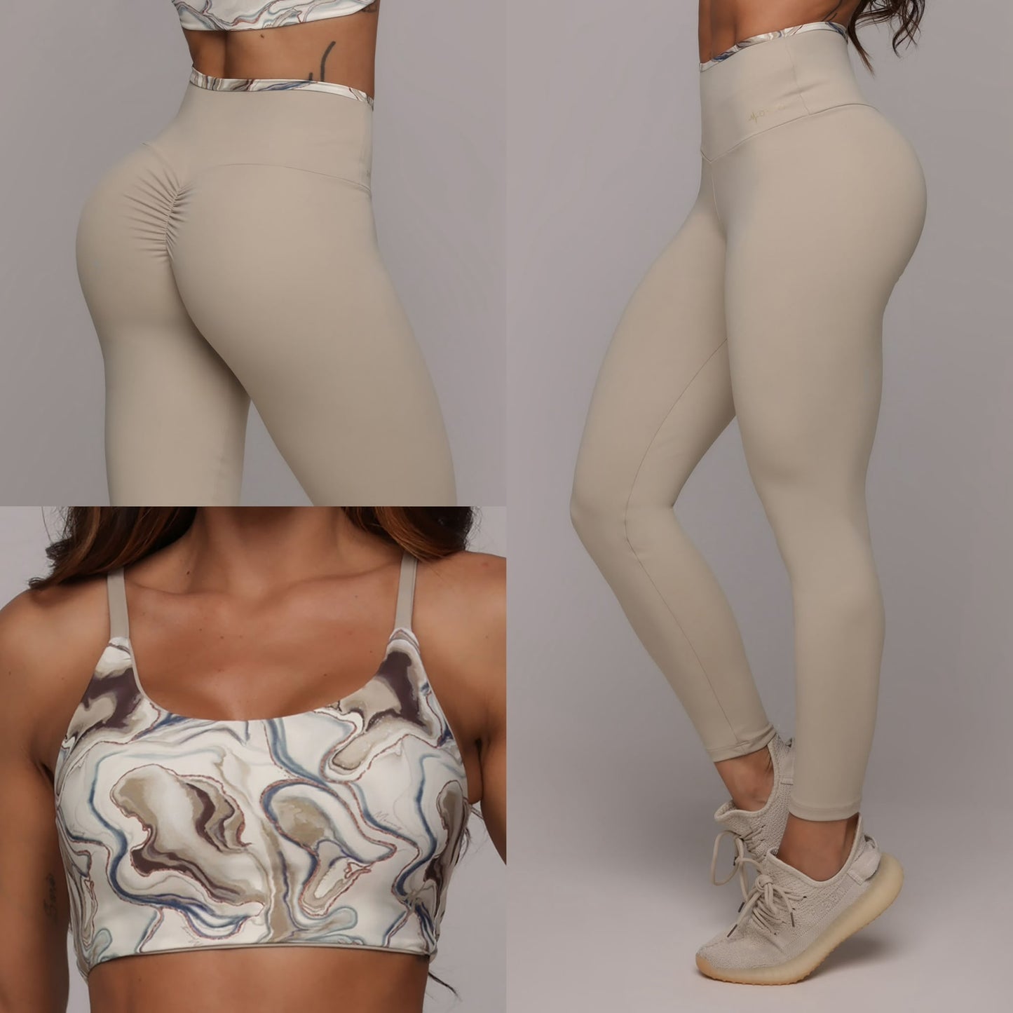 Beige Legging Brasileño Scrunch & Crop Top Marble Reversible