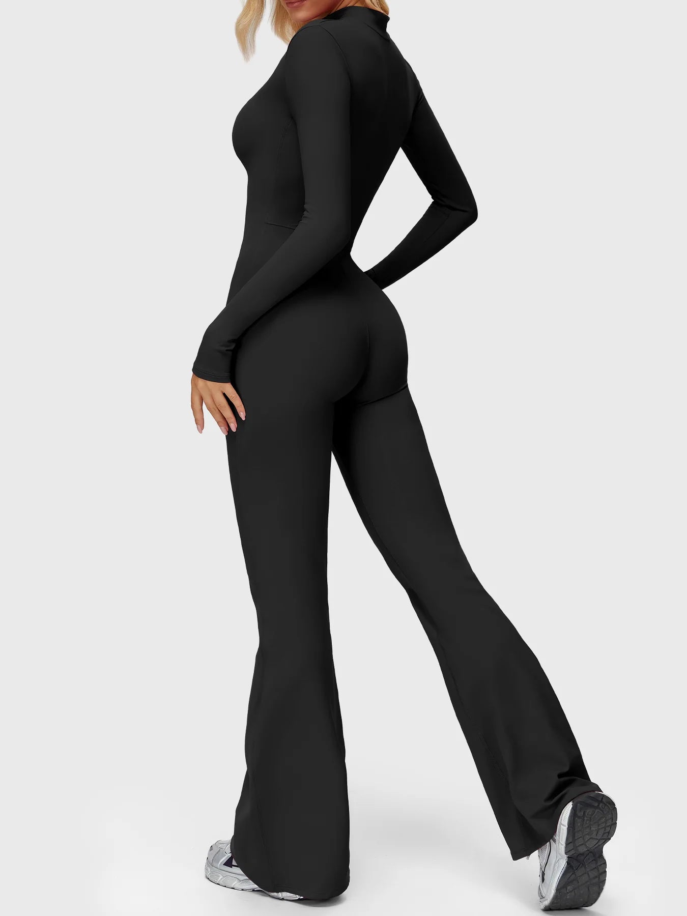 Seam Sculpt Enterizo Negro Manga Larga Palazo con Zipper