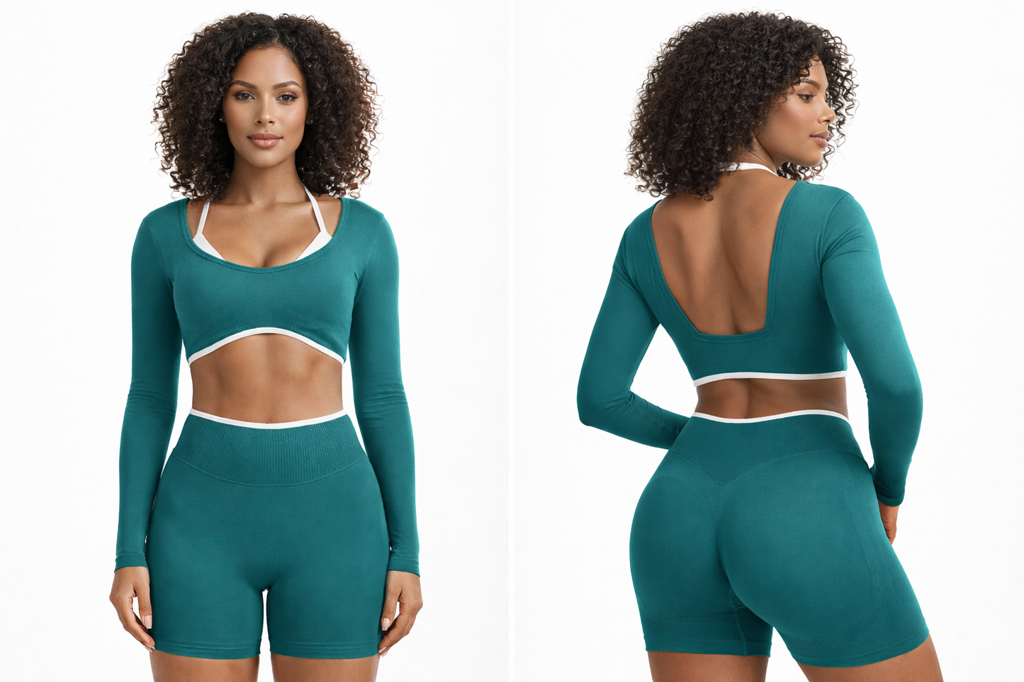 Sculpt Seamless Short Scrunch Teal Green & Long Sleeve Top