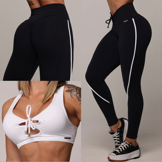 Black & White Legging de Compresión Brasileño Scrunch (5 Estrellas) & Crop Top