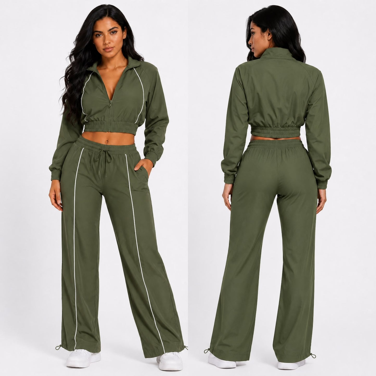 Essential Jogger & Jacket Verde Olivo & Blanco