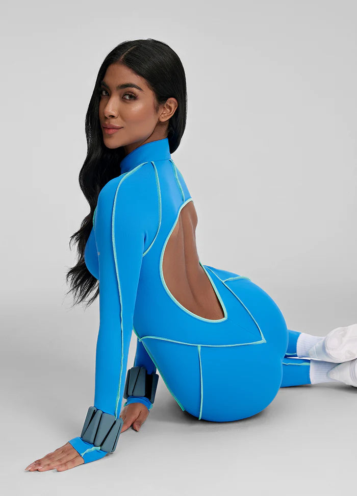 Moto Mami Enterizo Manga Larga Azul Turquesa con Zipper