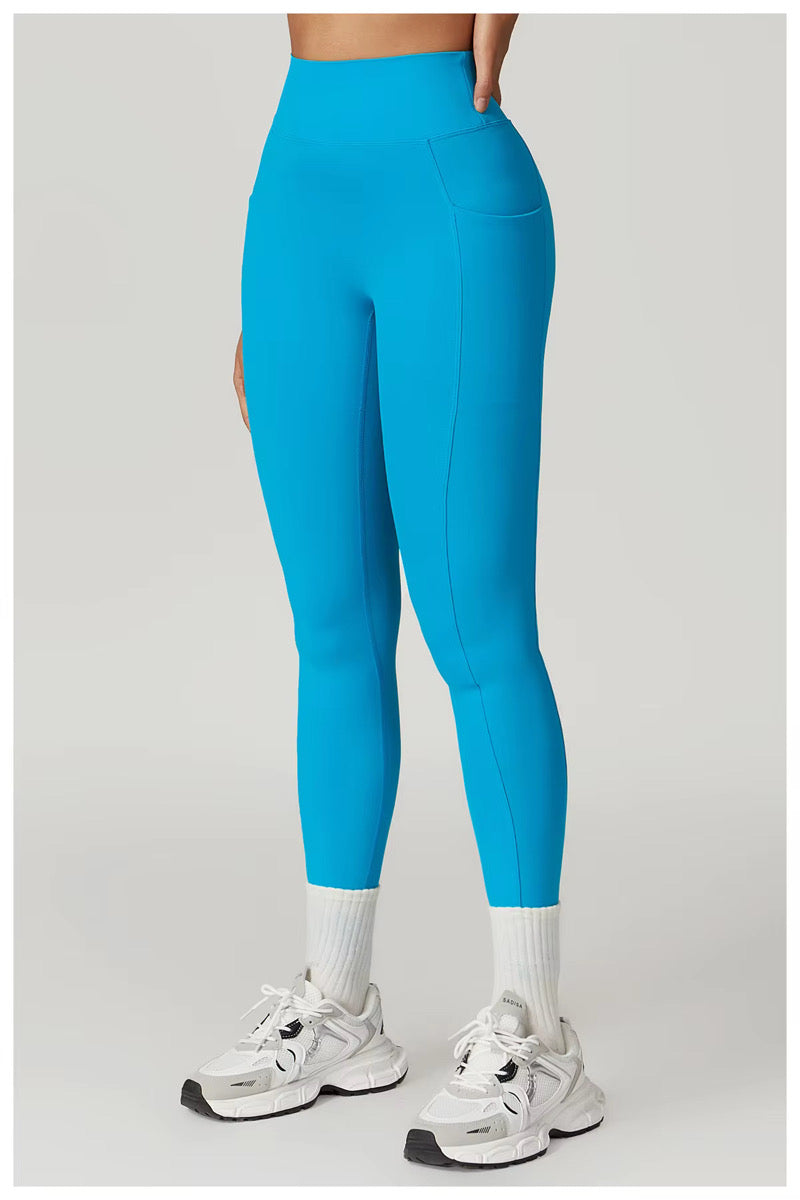 V Scrunch Legging Azul con Bolsillos