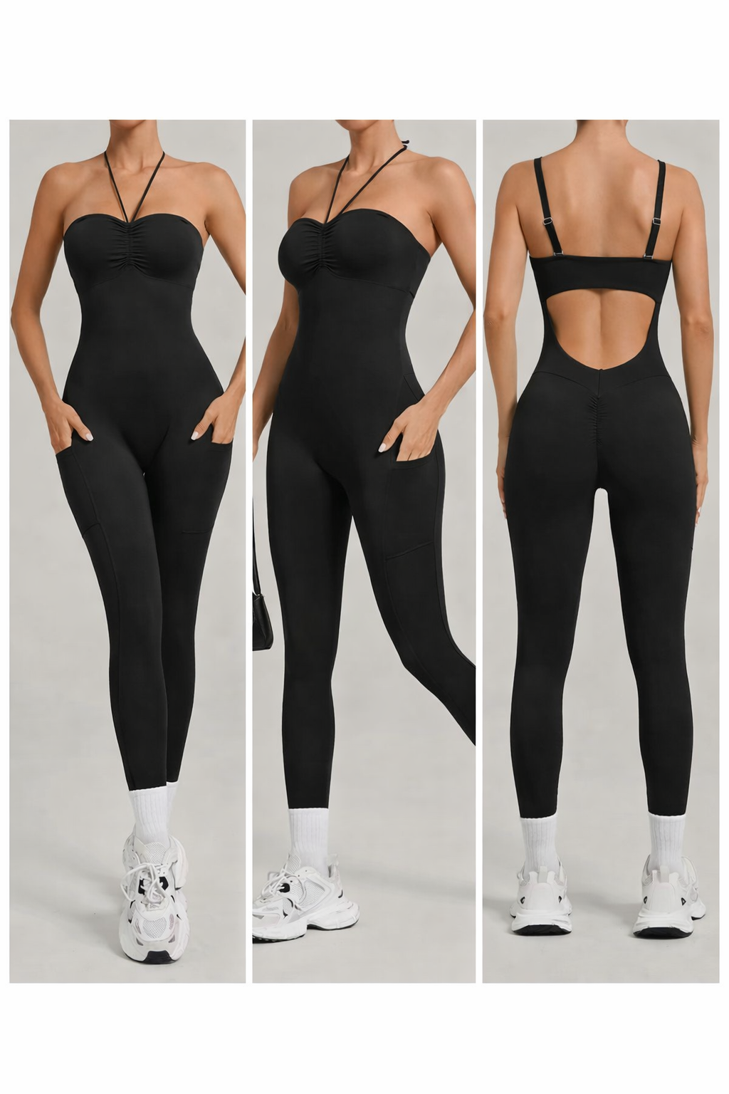 Fashion & Fit Enterizo Negro con Bolsillos