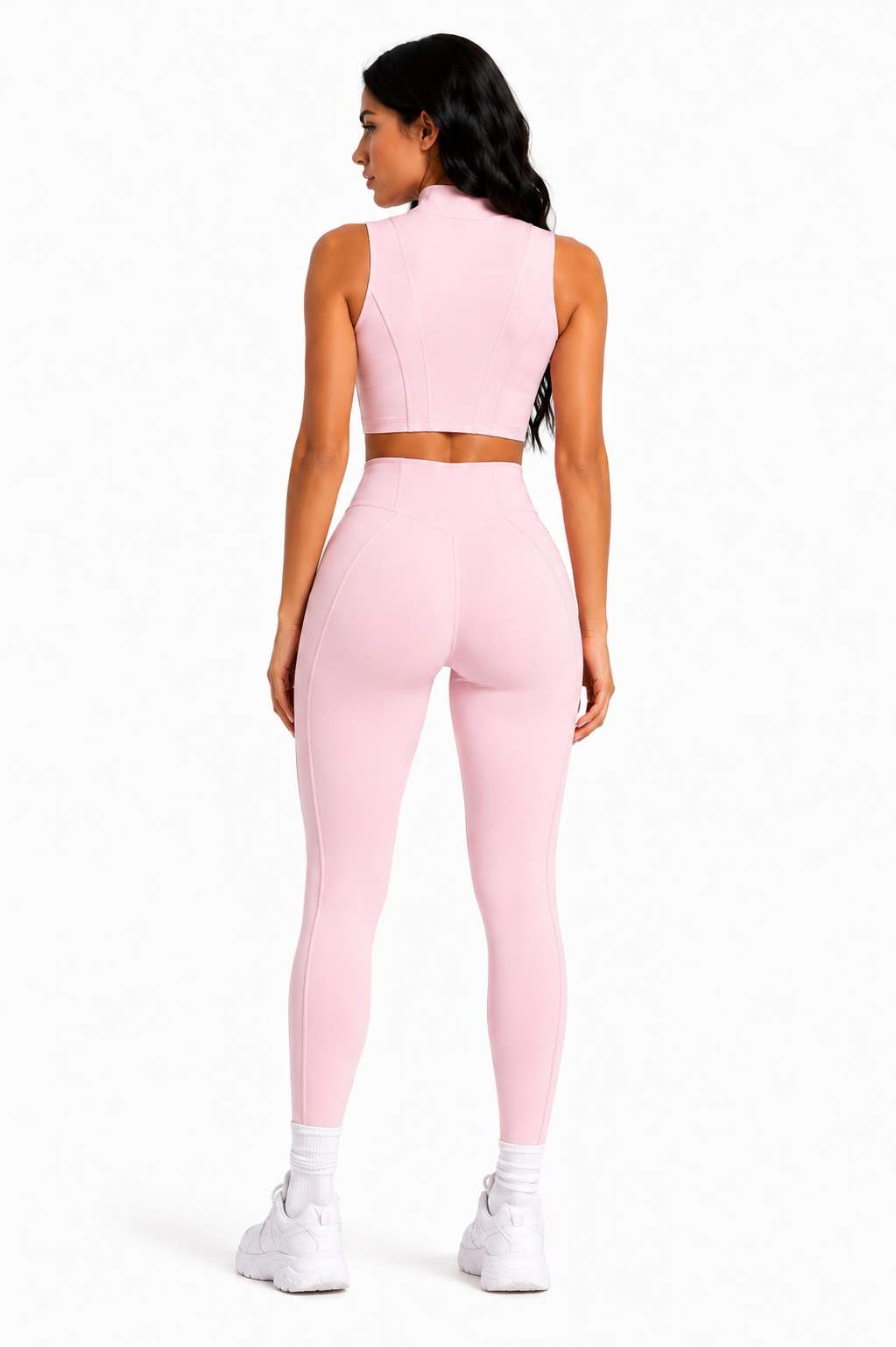 Trending Moto Mami Legging & Top con Zipper Rosa Claro