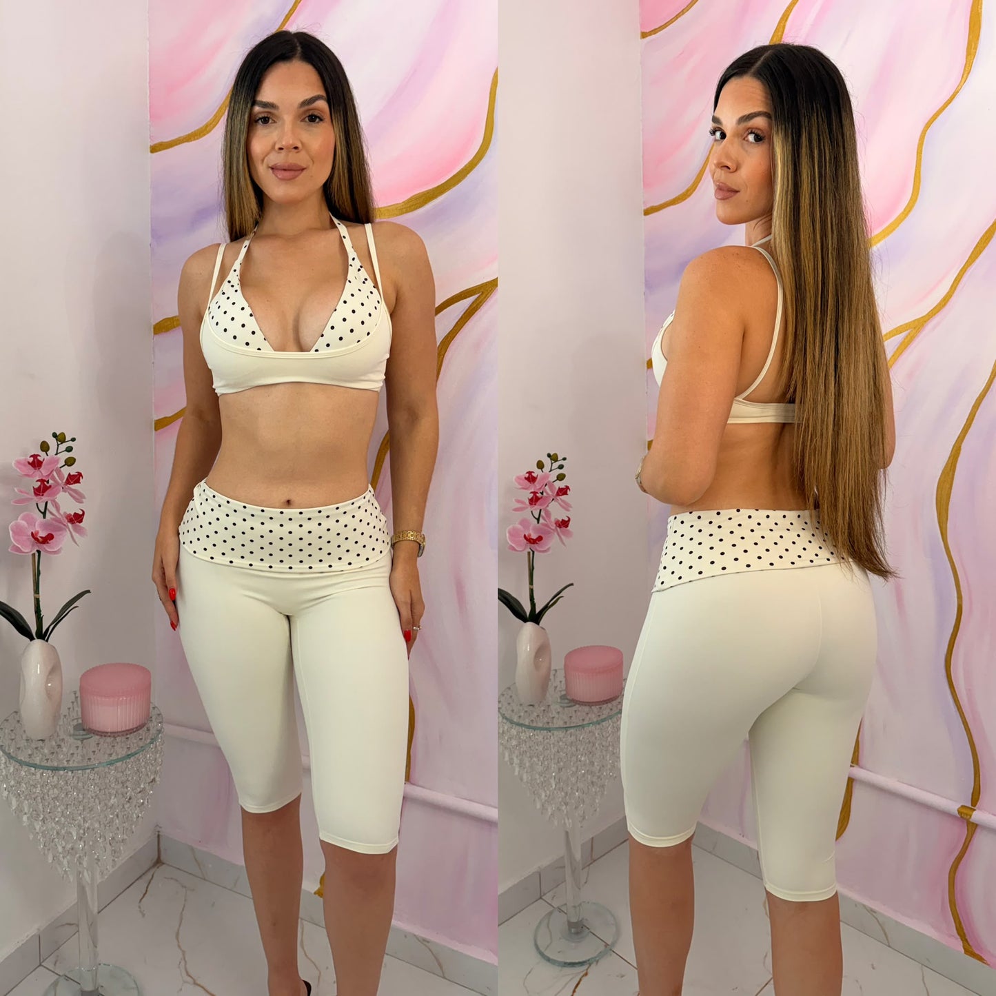 Polka Dots Bone White Legging Capri & Crop Top