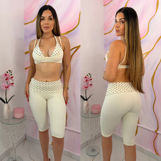 Polka Dots Bone White Legging Capri & Crop Top