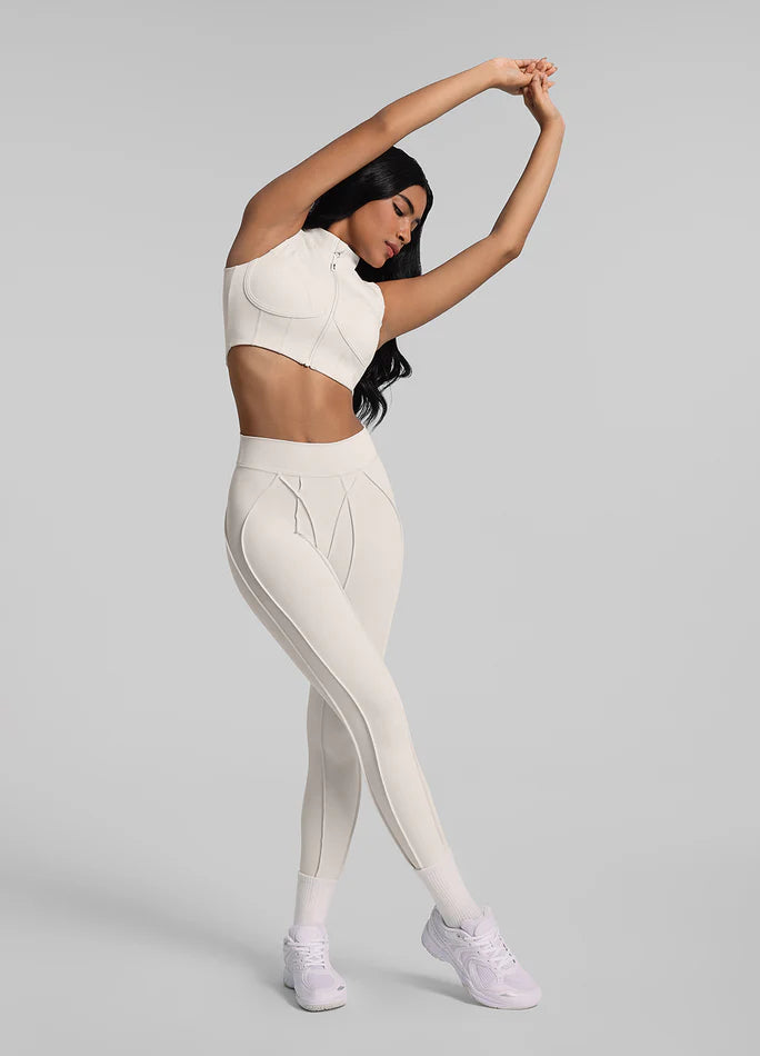Trending Moto Mami Legging & Top con Zipper Beige