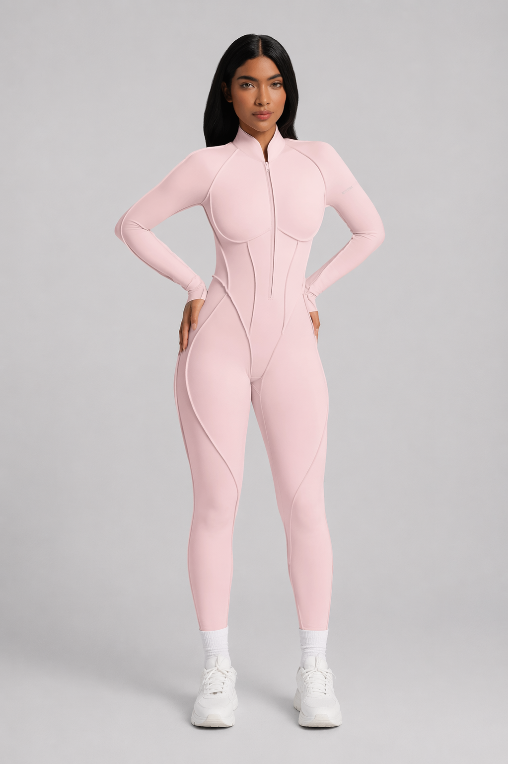 Moto Mami Enterizo Manga Larga Rosa Claro con Zipper