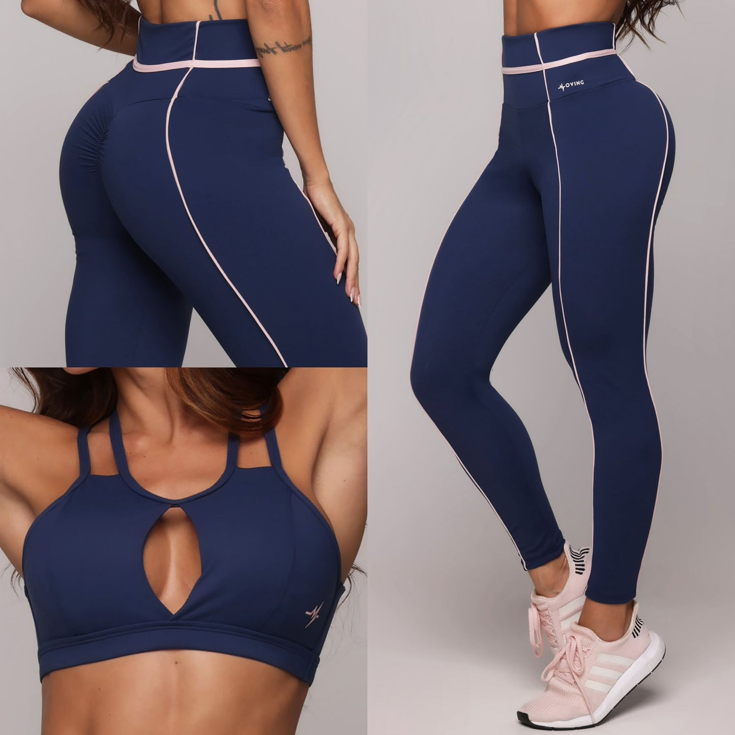 Legging de Compresión Brasileño Azul y Rosa Scrunch (5 Estrellas) & Crop Top