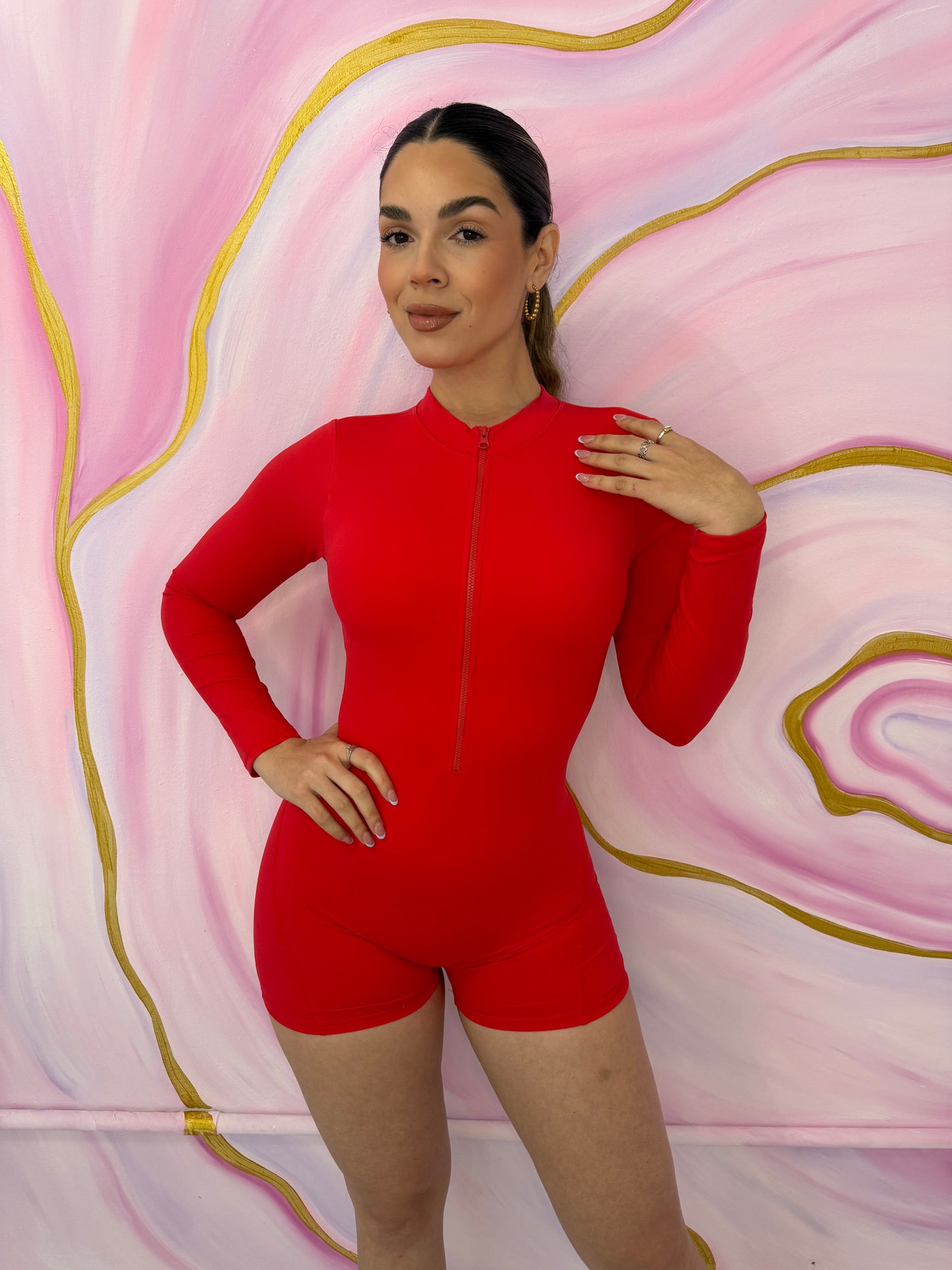 Sculpt Long Sleeve Romper Scrunch Rojo