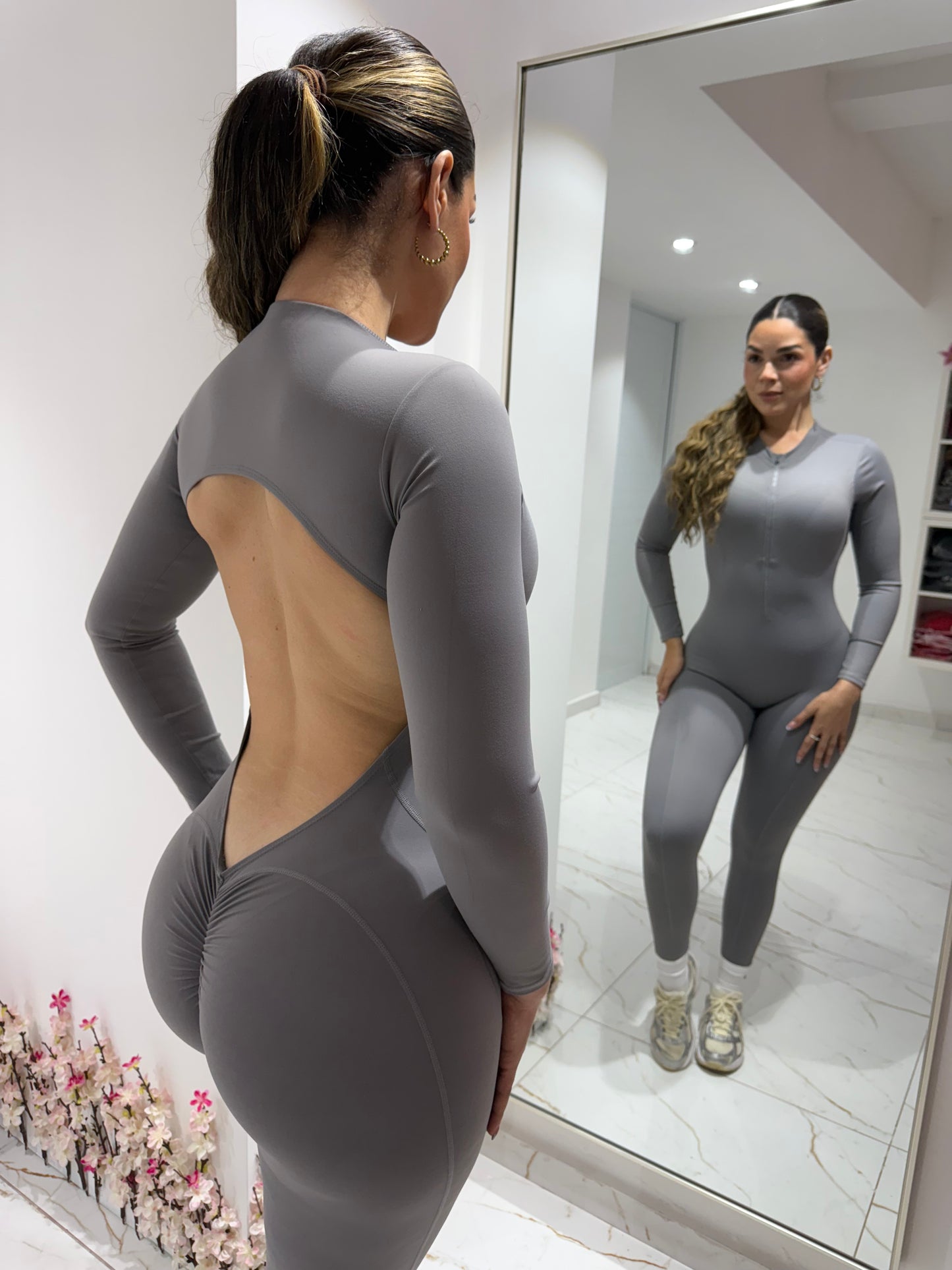 Enterizo Scrunch Manga Larga Gris