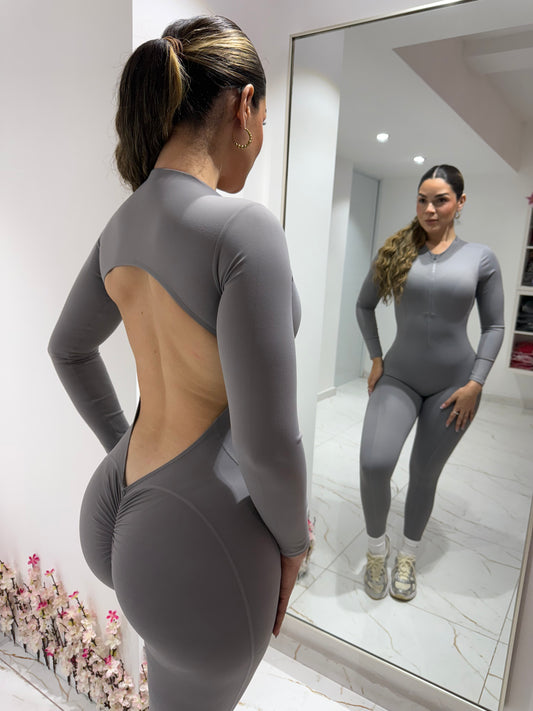 Enterizo Scrunch Manga Larga Gris